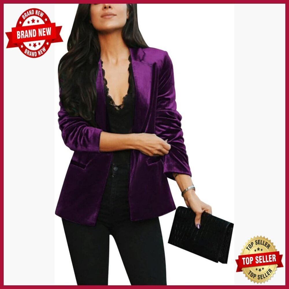 Velvet Blazer Jacket Long Sleeve Button Pockets Tailored Office Casual